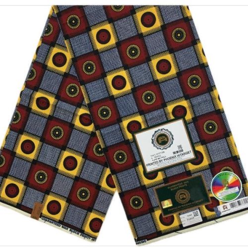 HITARGET Pagne Africain - Tissu 100% Coton - Jaune , Rouge, Gris