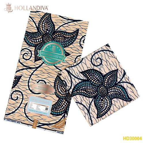Hollandiva Gold Pagne Africain - 100% Coton - Belge, Noir, Turquoise