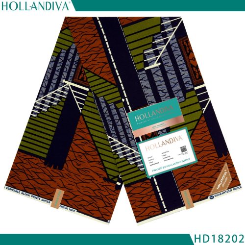 Hollandiva Pagne Africain - Tissu 100% Coton - VERT / ROUGE /
