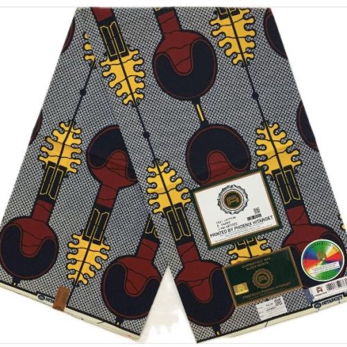 HITARGET Pagne Africain - Tissu 100% Coton - Gris Jaune, rouge
