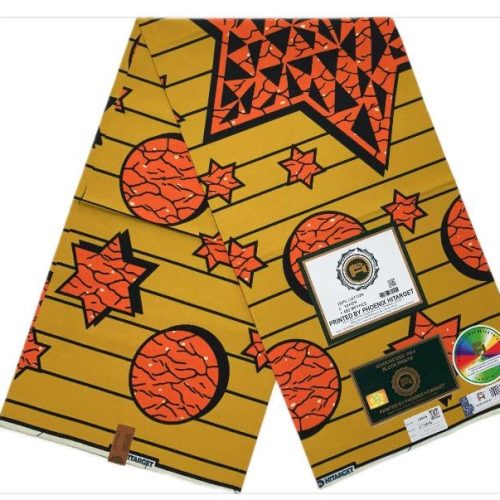 HITARGET Pagne Africain - Tissu 100% Coton  Orange Jaune moutarde