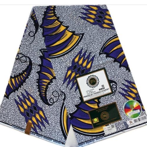 HITARGET Pagne Africain – Tissu  100% Coton – Bleu Jaune