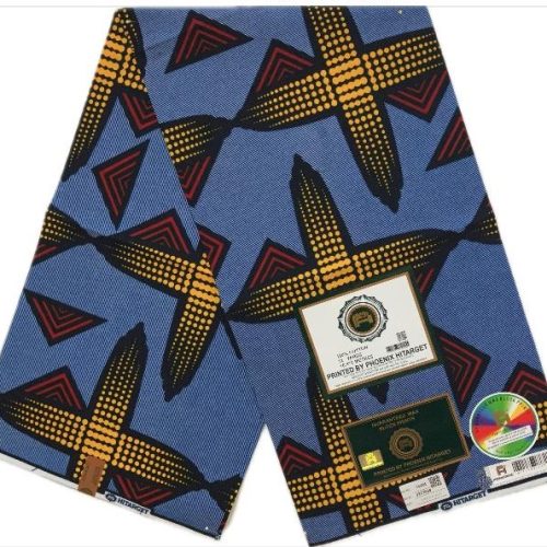 HITARGET Pagne Africain - Tissu 100% Coton Bleu Gris Motifs Jaune