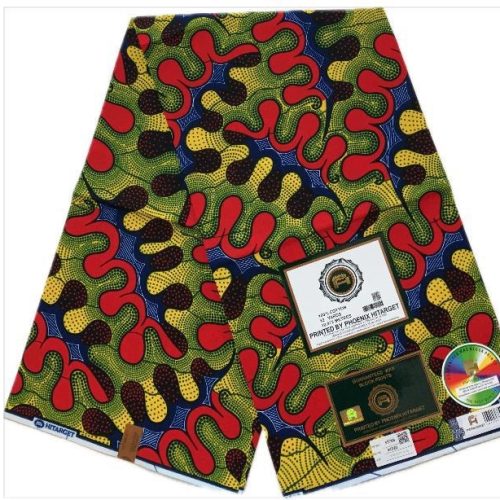 HITARGET Pagne Africain - Tissu 100% Coton - Vert Jaune Rouge