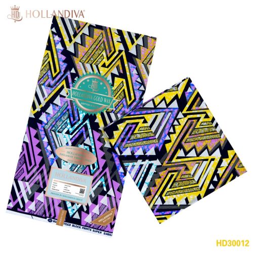 Hollandiva Gold Pagne Africain - Tissu 100% Coton - GRIS / VIOLET