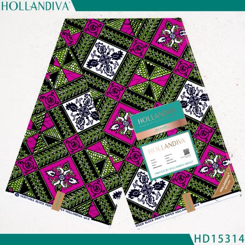 Hollandiva Pagne Africain - Tissu 100% Coton Motif vert rose