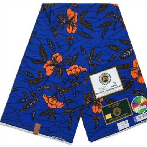 HITARGET Pagne Africain - Tissu 100% Coton Bleu Orange