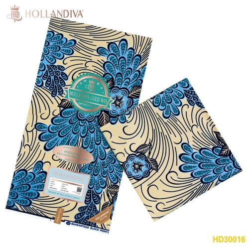Hollandiva Gold Pagne Africain - 100% Coton - Bleu, Turquoise