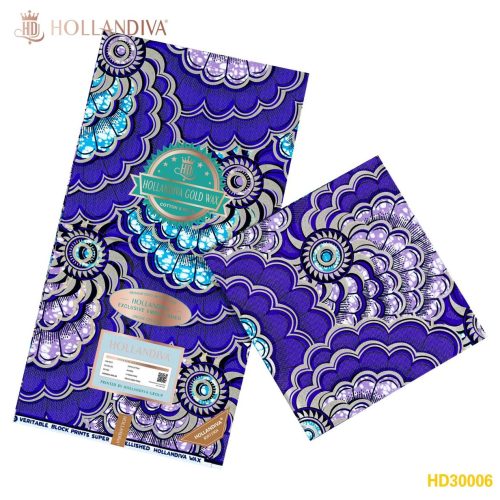 Hollandiva Gold Pagne Africain - 100% Coton - violet, Turquoise et bleu