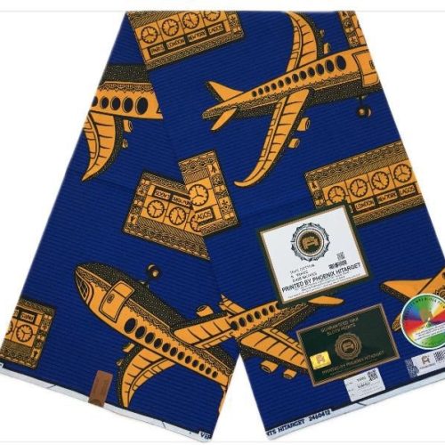 HITARGET Pagne Africain - Tissu 100% Coton - Bleu motif Jaune