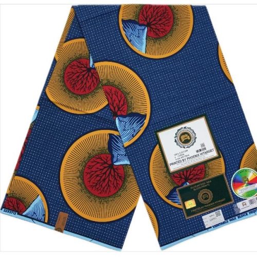 HITARGET Pagne Africain - Tissu 100% Coton Bleu Orange Rouge