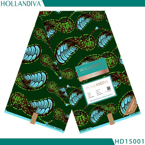 Hollandiva Pagne Africain – Tissu  100% Coton – VERT / TURQUOISE